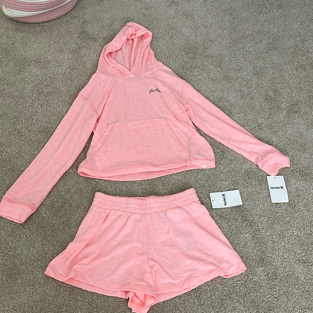 Pink Hurley sweatshirt and shorts